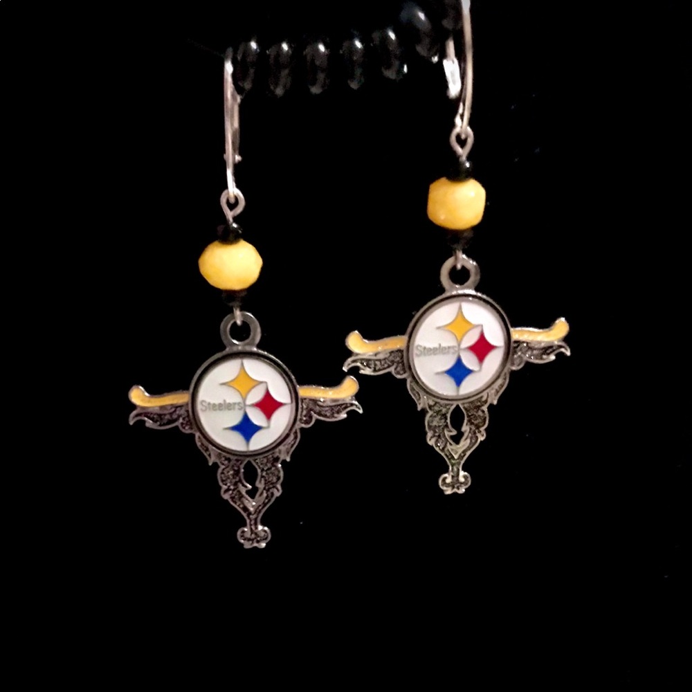 Pittsburgh Steelers Earrings, Yellow & Black Beads